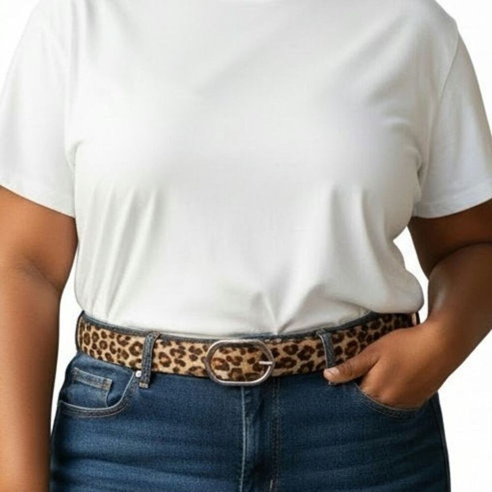 Leopard Print Belt 2XL Faux Haircalf Animal Print Silver Buckle Plus Size